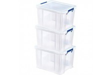 Bankers Box Lot de 3 Boites de rangement ProStore 36 L, 30 x 37 x 31 cm, avec couvercle et poignees, empilable, plastique transp