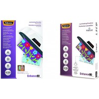 Fellowes 53022 Enhance Pochettes de plastification a  dos adhesif 80 microns A4 - Pack de 100 Transparent & Pochettes de plastif