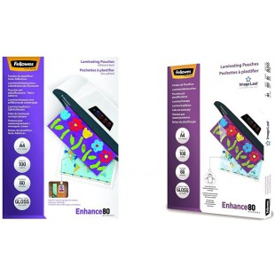 Fellowes 53022 Enhance Pochettes de plastification a  dos adhesif 80 microns A4 - Pack de 100 Transparent & Pochettes de plastif