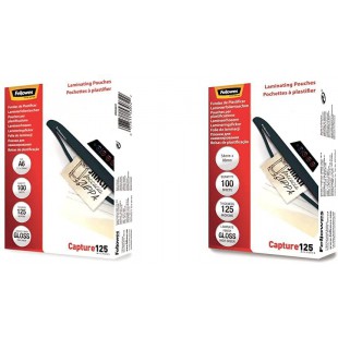 Fellowes 5307201 - Pack de 100 Pochettes de plastification brillantes Capture 125 microns A6 - Transparent & Pochettes de plasti