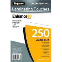 Fellowes 5312903 Enhance Pochettes de plastification brillantes A4 80 microns - Pack de 250 Transparent