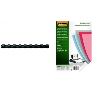 Fellowes 5348103 - Pack de 50 Anneaux plastiques - 22 mm - Noir & 5376001 Couvertures A4 Transparent Paquet de 100