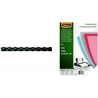 Fellowes 534850 - Pack de 50 Anneaux plastiques 25 mm - Noir & 5376001 Couvertures de reliure A4 transparentes PVC 150 microns 1