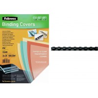 Fellowes 5380001 - Pack de 25 Couvertures de reliure PVC A4 180 Microns - Transparent & Anneaux en plastique 12 mm Noir