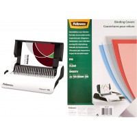 Fellowes 5620701 Pulsar-E Perforelieur electrique par anneaux plastiques 20 feuilles & 5376102 - Couvertures de reliure PVC tran