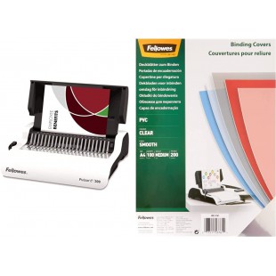 Fellowes 5620701 Pulsar-E Perforelieur electrique par anneaux plastiques 20 feuilles & 5376102 - Couvertures de reliure PVC tran