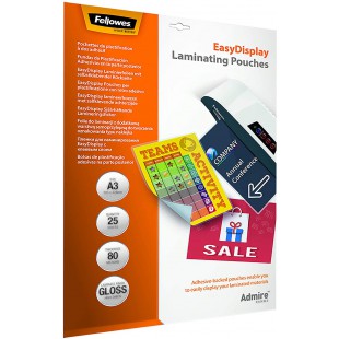 Fellowes pochettes de plastification Admire dos adhesif A3 80 microns lot de 25, finition brillante