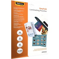 Fellowes pochettes de plastification Admire pre-pliees Easy Fold, A4 80 microns lot de 25, finition brillante