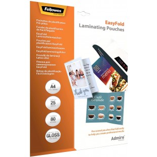 Fellowes pochettes de plastification Admire pre-pliees Easy Fold, A4 80 microns lot de 25, finition brillante