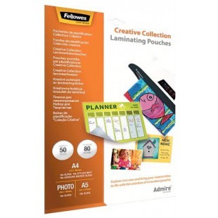 Fellowes Pack creatif 50 pochettes de plastification, format A4 A5 et photos, finitions brillante et mate