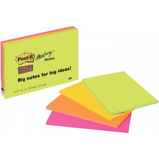 Post-it Lot de 4 Blocs de Notes repositionnables 149 x 98.4 mm Neon