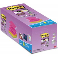 Post-it Z-Super Sticky Lot de 16 Blocs de Notes repositionnables 76 x 76 mm Neon