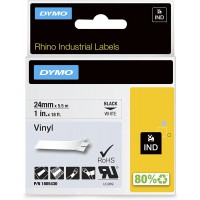 Dymo Rhino etiquettes Industrielles Vinyle 24mm x 5,5m - Noir sur Blanc
