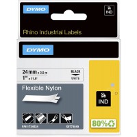 Rhino Etiquettes Industrielles Nylon Flexible 24mm x 3,5m - Noir sur Blanc