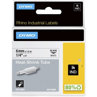 Gaines thermoretractables DYMO RhinoPRO pour etiquetage de cables, 6mm x 1,5m, blanc (18051)