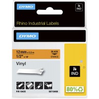 Dymo Rhino Etiquettes Industrielles Vinyle 12mm x 5,5m - Noir sur Orange