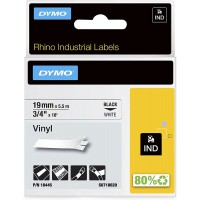 Dymo Rhino etiquettes Industrielles Vinyle 19mm x 5,5m - Noir sur Blanc