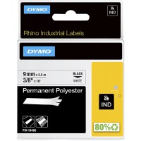 Dymo 18482 etiquettes Industrielles Autocollantes en Polyester Rhino, 9 mm X 5,5 M, Impression en Noir sur Fond Blanc