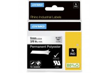 Dymo Rhino etiquettes Industrielles Polyester Permanent 9 mm x 5,5m - Noir sur Transparent