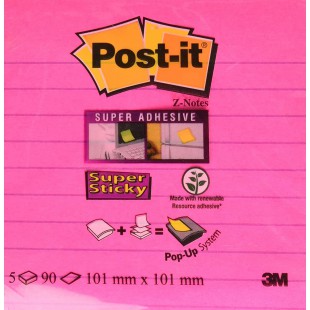 Post-it Super Sticky - Z-Notes, rose fuchsia avec lignes, 5x90 feuilles / bloc-notes