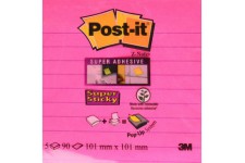 Post-it Super Sticky - Z-Notes, rose fuchsia avec lignes, 5x90 feuilles / bloc-notes