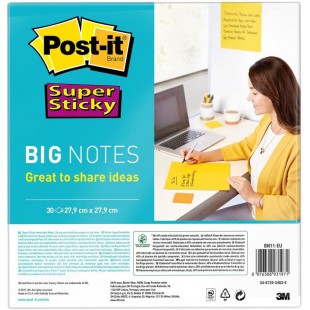 Post-it Notes Super Sticky Lot de 30 Feuilles 27,9x27,9 cm, Jaune