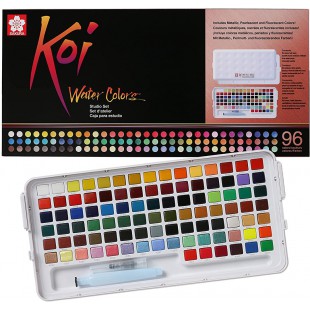 Koi Water Colors Studio Kit de peinture 96 godets avec peinture metallique, nacre et fluorescente