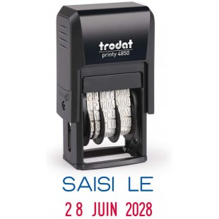 Tampon dateur Trodat Printy 4850 SAISI LE, encrage automatique rechargeable, encre de couleur bleu et rouge, format de l'impress