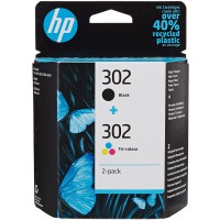 HP 302 Pack de 2 Cartouches d'Encre Noire et Trois Couleurs Authentiques (X4D37AE)