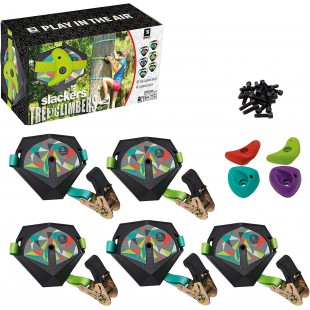 Ninja Treeclimbers, Ensemble d'escalade avec 5 Panneaux en Plastique Innovants et Robustes avec Bande Antiderapante, 4 Supports 