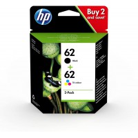 HP 62 Pack de 2 Cartouches d'Encre Noire et Trois Couleurs Authentiques (N9J71AE)