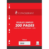 Conquerant Feuilles simples perforees A4 90 g 200 pages grands carreaux seyes 100102150