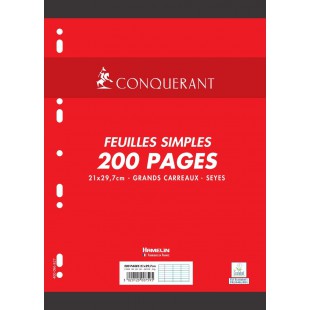 Conquerant Feuilles simples perforees A4 90 g 200 pages grands carreaux seyes 100102150