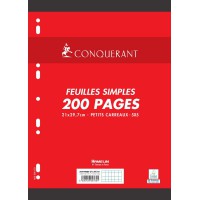 Conquerant Feuilles simples perforees A4 90 g 200 pages petits carreaux 5 x 5