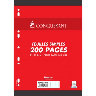 Conquerant Feuilles simples perforees A4 90 g 200 pages petits carreaux 5 x 5