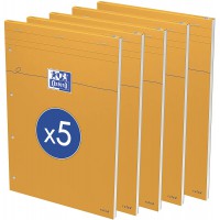 OXFORD Lot de 5 Bloc-Notes Perfore Orange A4+ Ligne 8mm Marge 80 Feuilles Agrafees Couverture Carte Enduite Orange