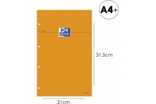 OXFORD Bloc-Notes Perfore Orange A4+ Ligne 8mm Marge 80 Feuilles Agrafees Couverture Carte Enduite Orange