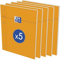 OXFORD Lot de 5 Bloc-Notes Perfore Orange A4+ Grands Carreaux Seyes 80 Feuilles Agrafees Cote Couverture Carte Enduite Orange
