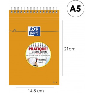 OXFORD Bloc-Notes Orange A5 Petits Carreaux 160 Pages Reliure Integrale Couverture Carte Enduite Orange