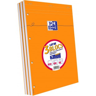 Oxford Lot de 3 Bloc-Notes Agrafes Format A4+ (21 x 31,5cm) 160 Pages Petits Carreaux 5x5mm Perforees Couverture Orange 10010628