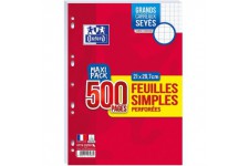 Oxford Lot de 500 Pages Feuilles Simples Perforees A4 (21 x 29,7 cm) 90 g Grands Carreaux Seyes - Maxi Pack 400019083