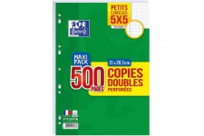 OXFORD Lot de 500 Pages Copies Doubles Perforees A4 (21 x 29,7cm) 90g Petits Carreaux 5x5mm - Maxi Pack