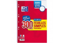 OXFORD Lot de 300 Pages Feuilles Simples Perforees au Format A4 (21 x 29.7cm) Grands Carreaux Seyes