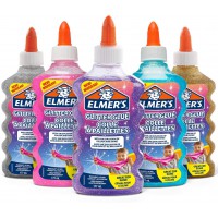 Elmer's colle pailletee, lavable et adaptee aux enfants, 5 flacons de 177 ml - Bleue, Argent, Rose, Violette, Or - Ideale pour f