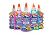 Elmer's colle pailletee, lavable et adaptee aux enfants, 5 flacons de 177 ml - Bleue, Argent, Rose, Violette, Or - Ideale pour f