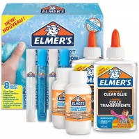 Elmer's kit pour slime givre, colle transparente, stylos colle pailletee + liquide magique activateur, lot de 8 produits