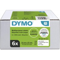 Dymo Authentic LW etiquettes autocollantes polyvalentes, 32 mm x 57 mm, 6 rouleaux de 1.000 etiquettes faciles a  decoller (6.00