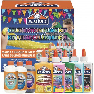Elmer's kit Slime Celebration | Liquide magique activateur de slime et colles inclus | 8 pieces