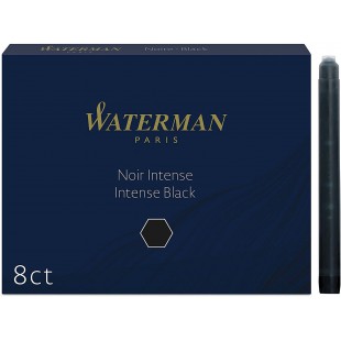 Waterman cartouches d'encre pour stylo plume, format long « international », couleur Noir Intense, boite de 8