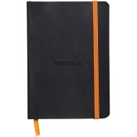 RHODIA 117302C - Carnet Souple Noir - A6 - Ligne - 144 pages - Papier Clairefontaine Ivoire 90 g/m - Marque-Page, Fermeture elas